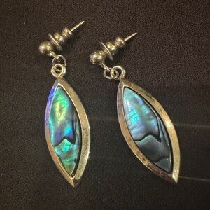 Elegant Silver and Blue Abalone Earrings - vintage